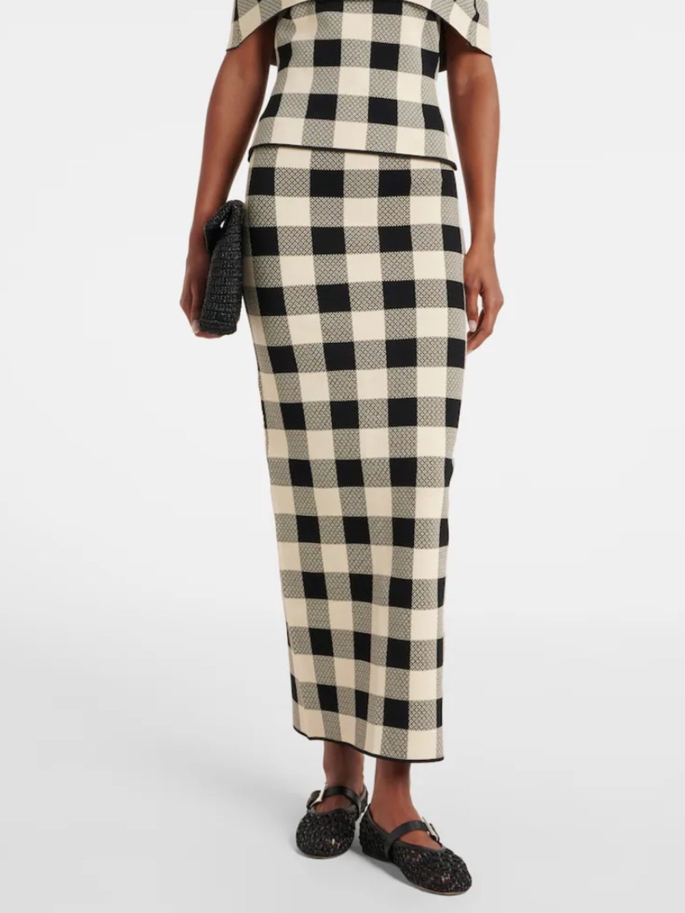 Posse Pippa Black and Cream Check Knit Long Skirt